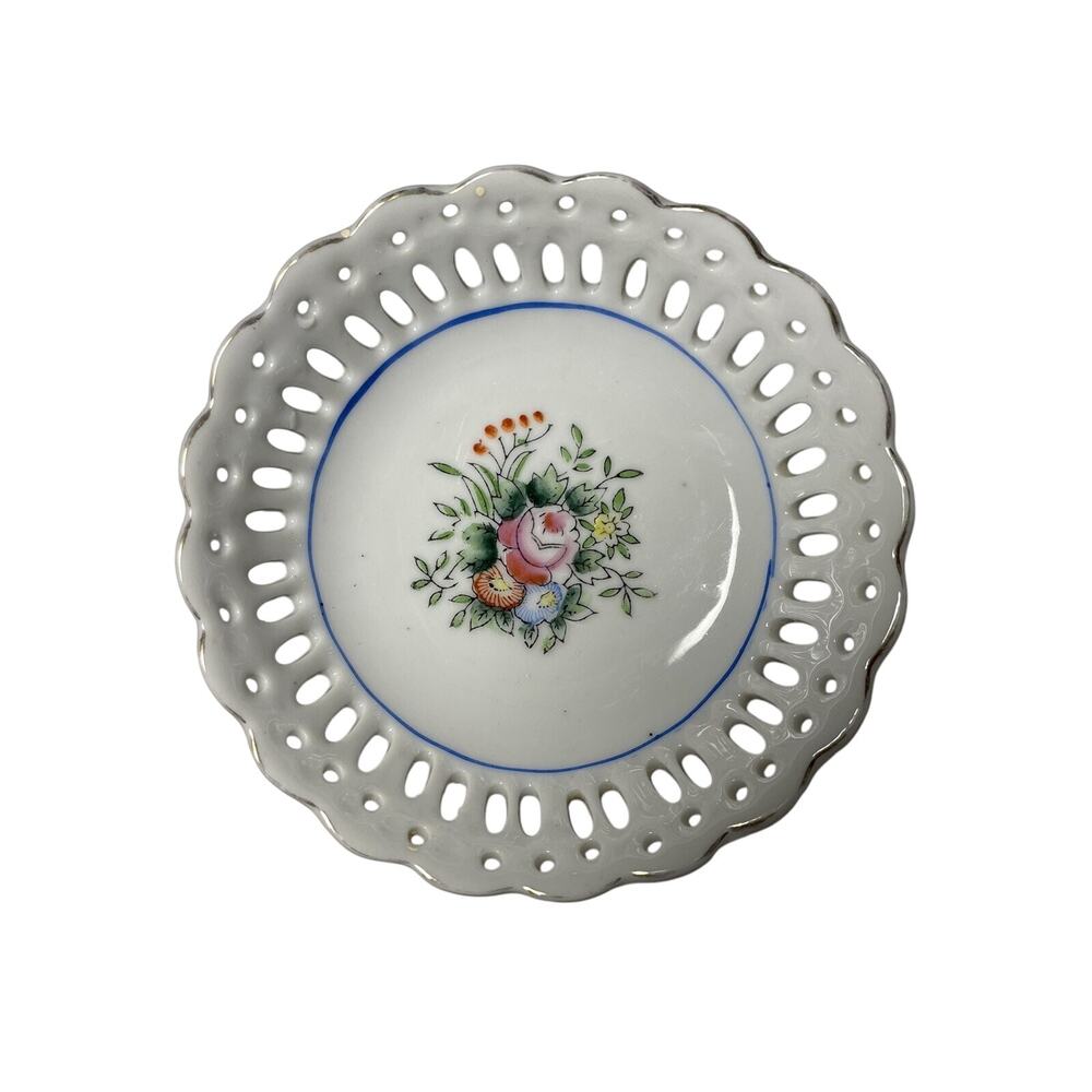 Vintage Trinket Dish Decorative Miniature Plate Made In Japan Reticulated Border